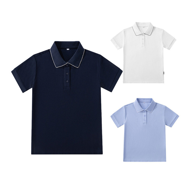 小学生校服夏季短袖儿童t恤班服男女童湖蓝藏青白色上衣Polo衫
