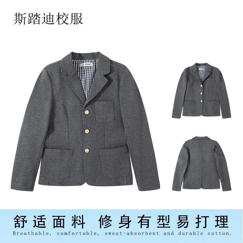儿童麻灰色西装修身外套礼服学生校服小西装休闲上衣毕业礼服春秋