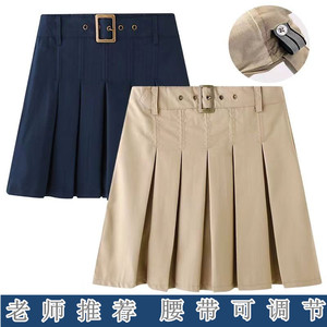 E女童短裙卡其英伦风小女孩校服半身裙中大童小学生防走光百褶裙