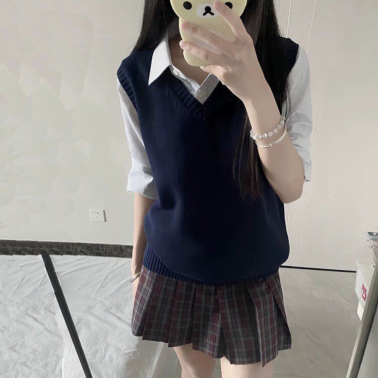 可爱甜妹日系针织衫毛衣背心马甲