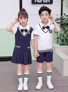 粉红小熊小学生班服校服格子英伦学院风幼儿园园服夏季男女童套装