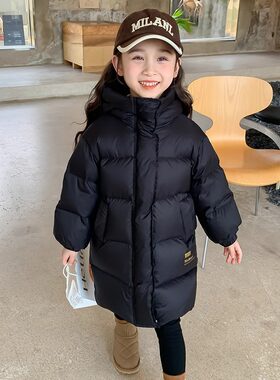 黑金石墨烯女童棉服2026年新款冬季儿童中长款加厚羽绒棉衣外套潮