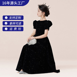女童礼服裙女孩公主裙黑色走秀钢琴主持人演出服装周岁生日礼服