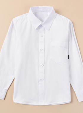 男童纯棉白色衬衫春秋小学生校服表演出服中大儿童长袖英伦白衬衣