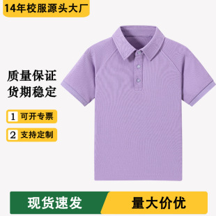 英伦风校服男女童校园学院风学生夏季紫色衬衫领短袖T恤polo班服