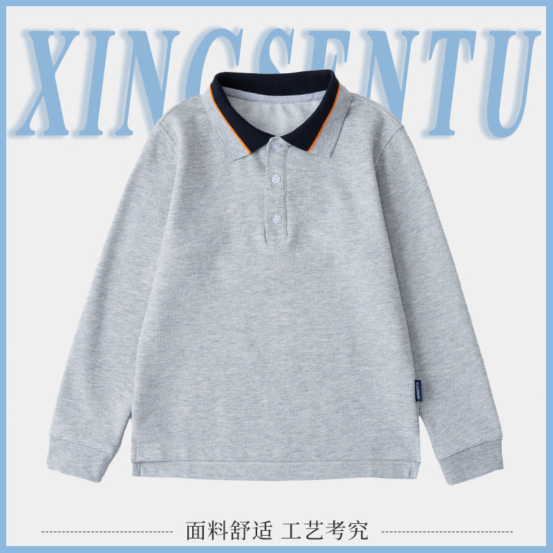 儿童短袖polo衫夏季透气英伦风灰色t恤男女童运动半袖校服小学生