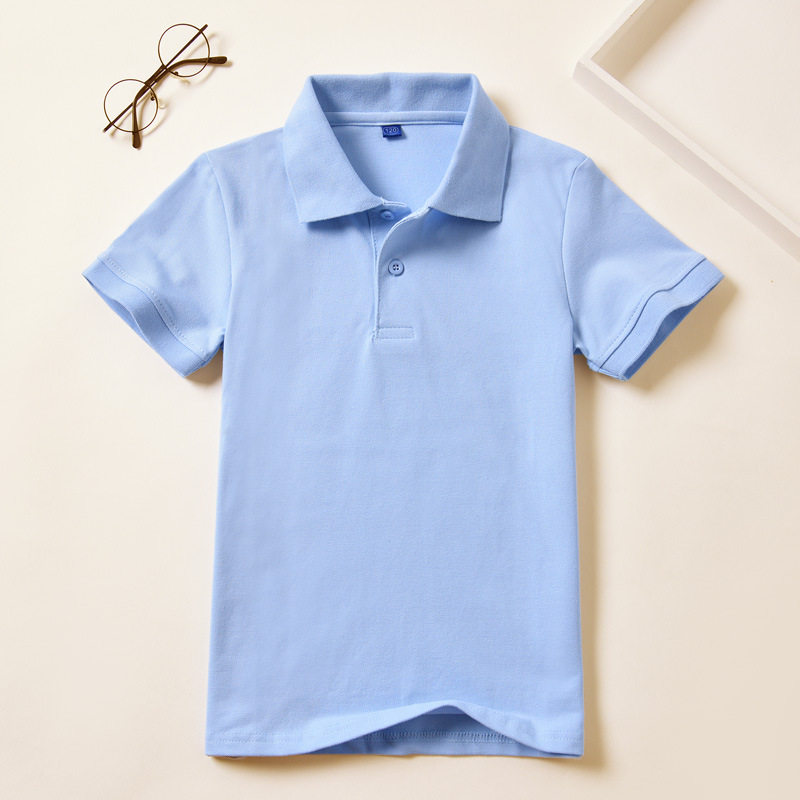 儿童蓝色polo衫短袖纯棉男童翻领t恤夏季校服女童中大童半袖体恤