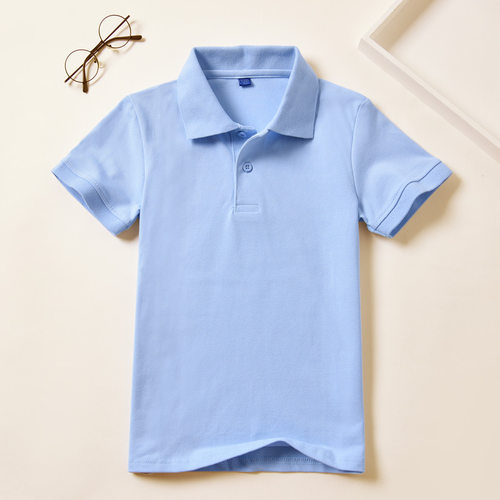 儿童蓝色polo衫短袖纯棉男童翻领t恤夏季校服女童中大童半袖体恤