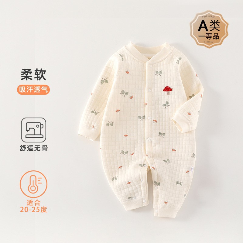 婴儿连体哈衣a类秋冬薄夹棉爬服
