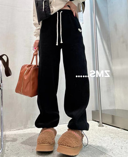 紫木衫07932加厚绒直筒运动裤女2023冬新款裤脚抽绳百搭休闲卫裤