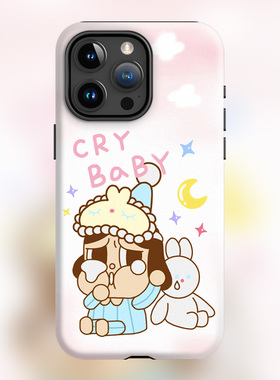 哭娃潮玩新款16plus蓝色睡衣CRYBABY适用iPhone15Promax苹果手机壳14防摔套13磨砂眼泪工厂软壳磁吸Magsafe女