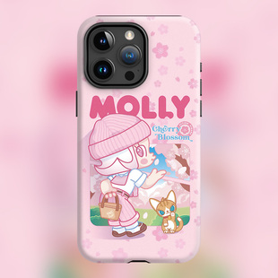 泡泡春日限定MOLLY粉嫩樱花暴击适用iPhone16Promax苹果手机壳14防摔套13个性 12磁吸手機殼15少女心盲盒潮玩