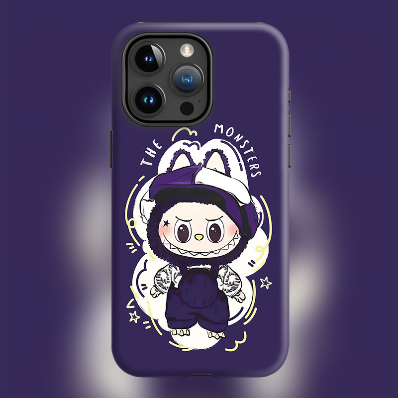 拉布布周边16IP带支架精灵玩具适用iPhone15Promax苹果手机壳14防摔套13个性11可爱卡通盲盒LABUBU泥胶公仔紫