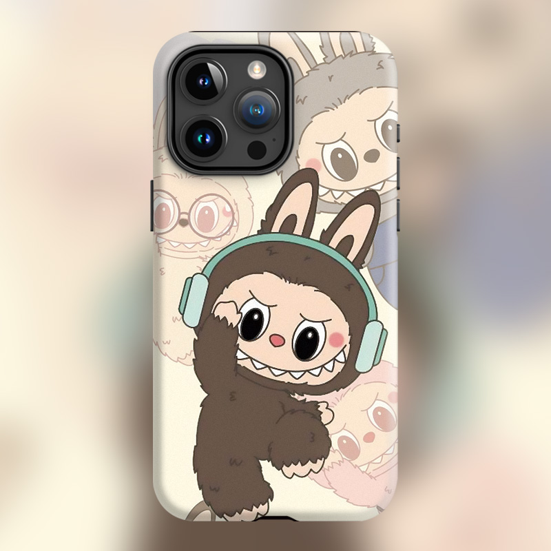 2025LABUBU潮玩新款16plus搪胶盲盒适用iPhone15Promax带耳机的拉布布苹果手机壳14防摔套13磨砂磁吸Magsafe