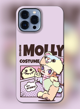 适用iphone15promax手机壳molly潮牌茉莉苹果12菲林壳14promax手机壳玩偶女草莓熊13Pro创意盲盒case11pm磨砂