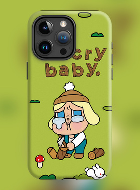 玛特潮玩新款16plus哭娃丛林探险适用iPhone15Promax苹果磨砂手机壳14防摔套13CRYBABY樵夫磁吸Magsafe绿色女