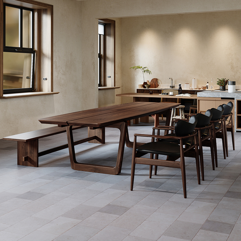 北美黑胡桃木实木茶桌椅组合