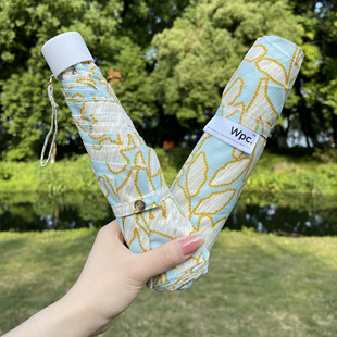 日本Wpc.刺绣植物三折晴雨伞迷你木塑防紫外线便携超轻遮阳太阳伞