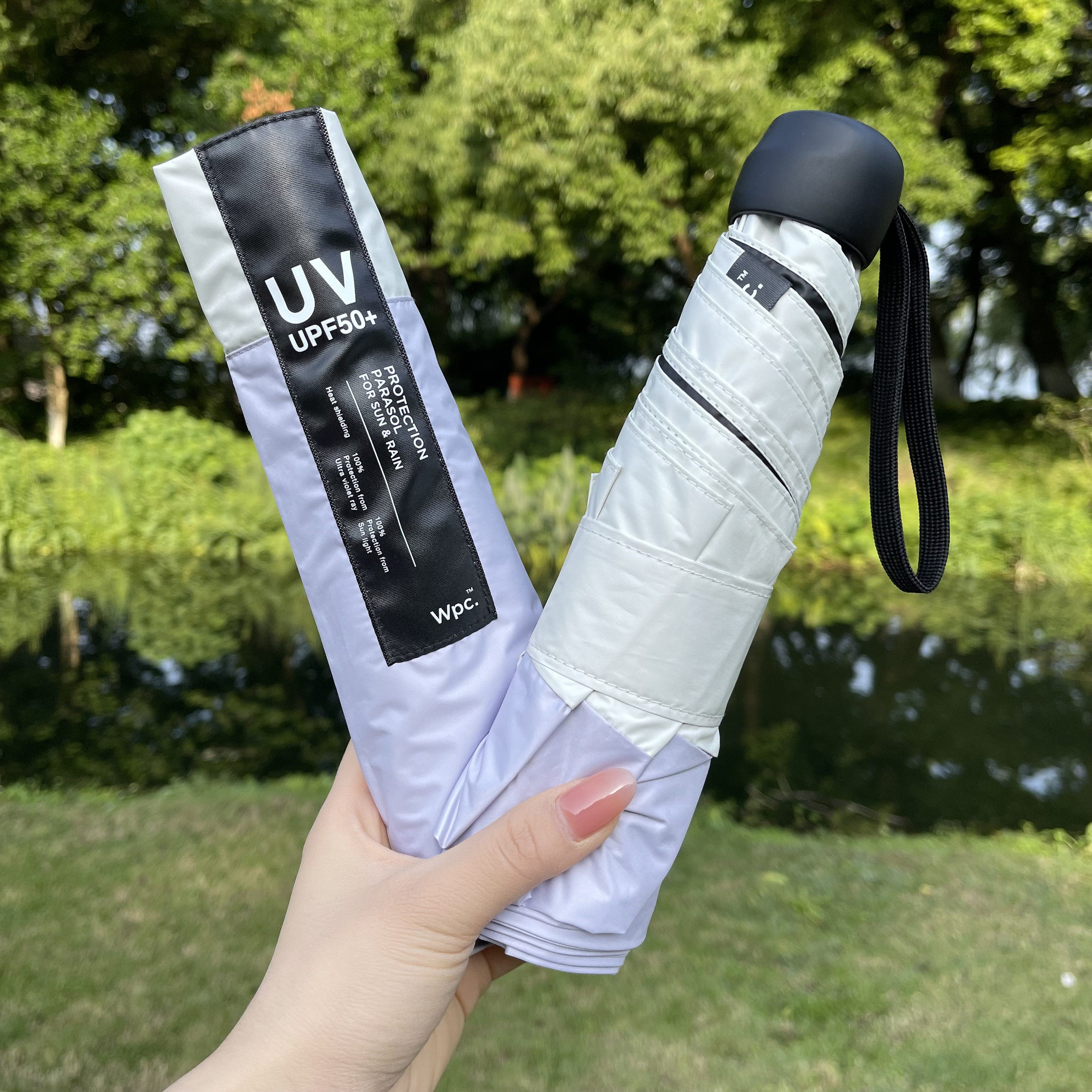 日本Wpc.纯色拼接晴雨遮阳伞男女黑胶三折超轻便携防晒紫外太阳伞