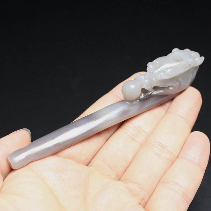 雲海缘新疆和田玉玉石龙头两用烟嘴龙戏珠过滤器烟斗烟袋烟具证书