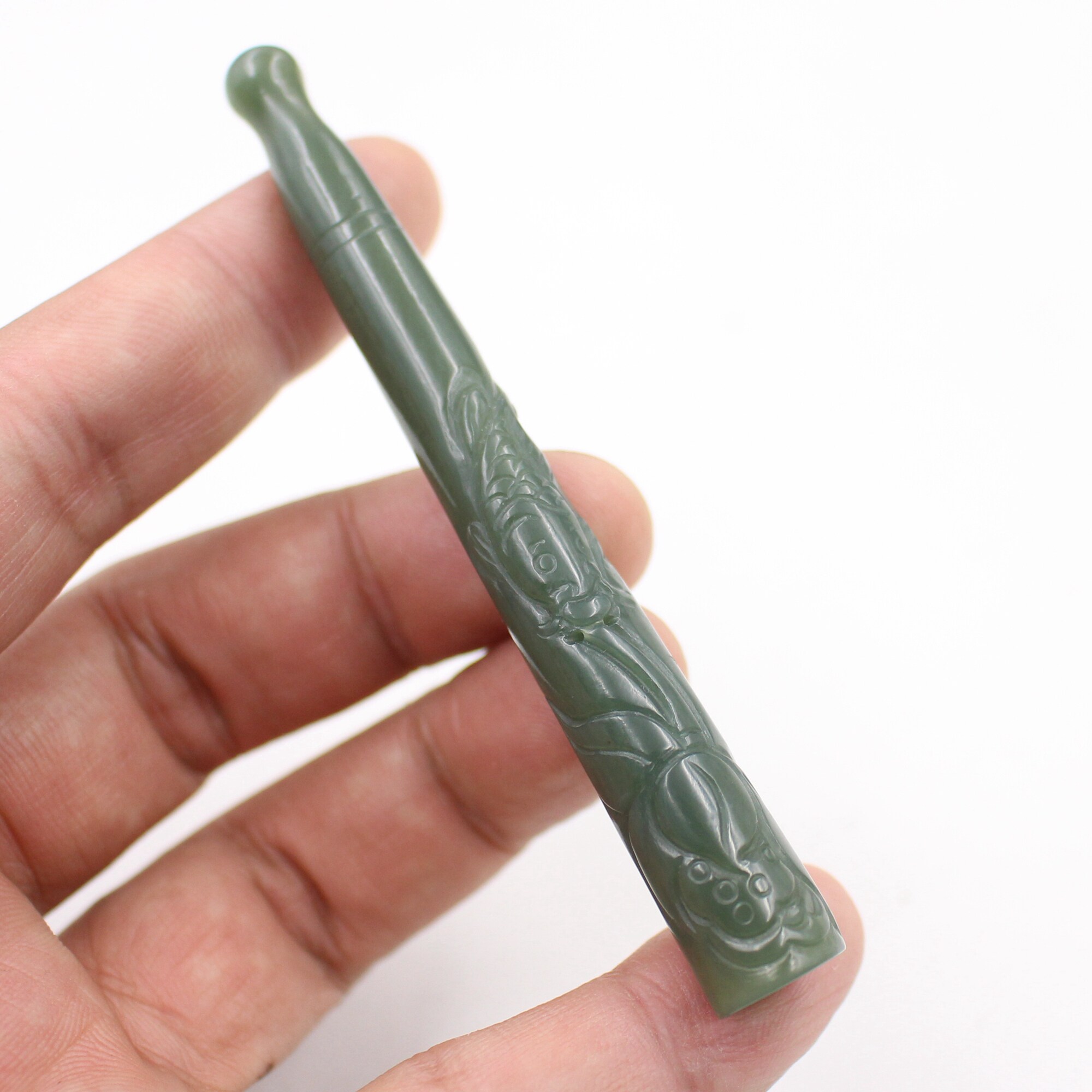 雲海缘天然和田玉石荷花烟嘴莲年有鱼吊坠粗支循环过滤器养生烟具