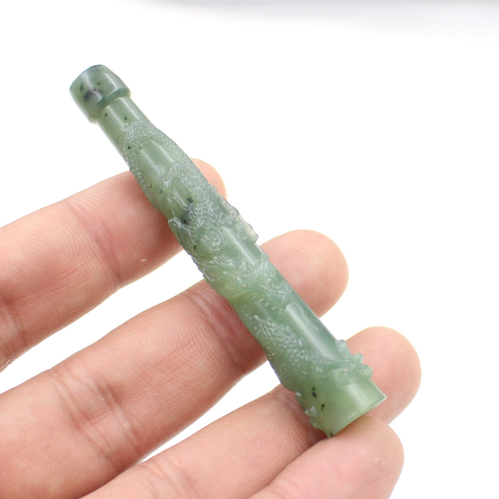 雲海缘原创天然和田玉俄罗斯碧玉青龙循环过滤器粗细烟嘴玉石送礼