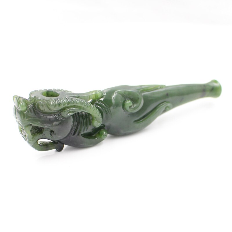 雲海缘原创天然和田玉碧玉老料手工雕刻青龙过滤嘴玉石烟嘴旱烟袋