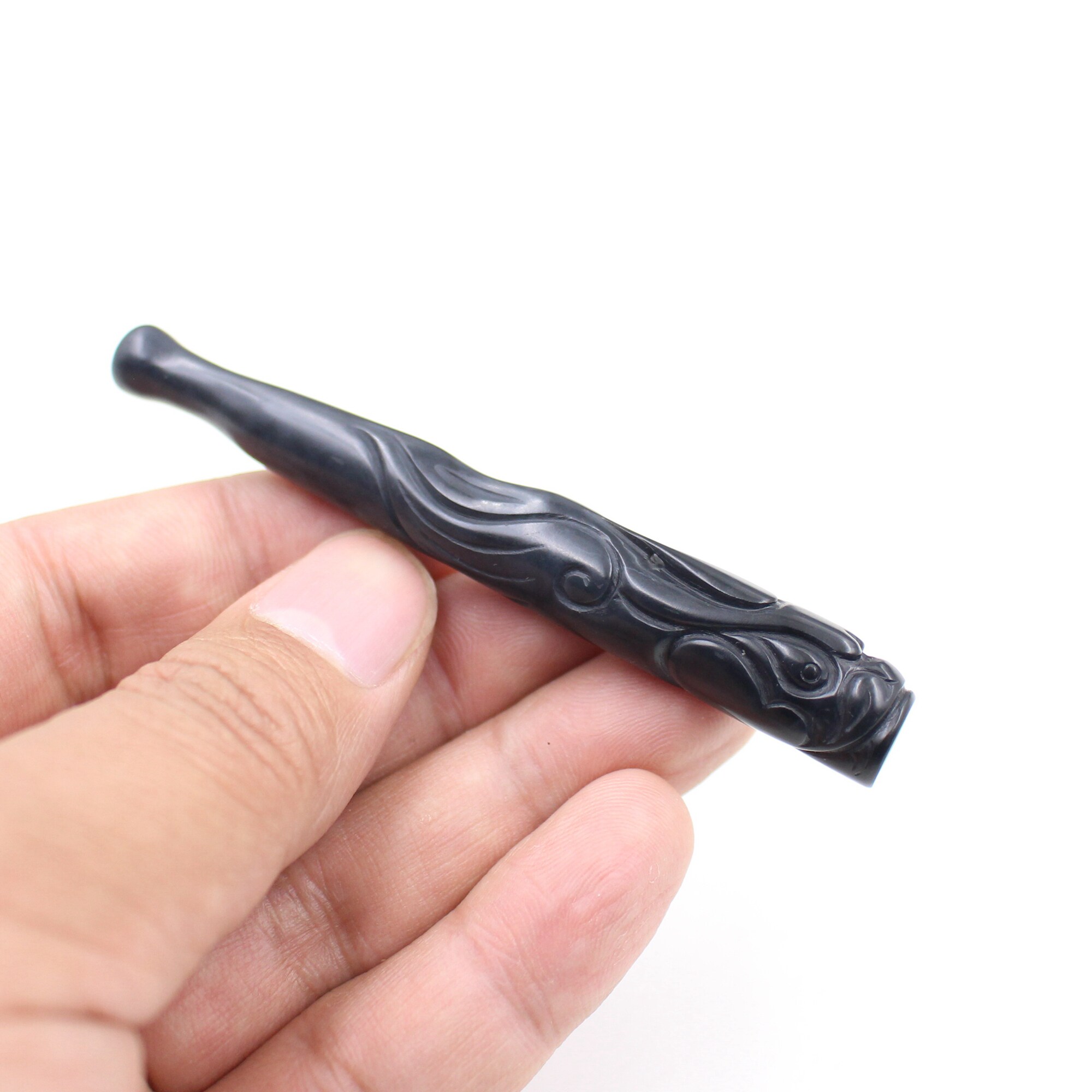 云海缘原创天然和田玉烟嘴墨玉手工貔貅吊坠中支烟具玉石循环过滤