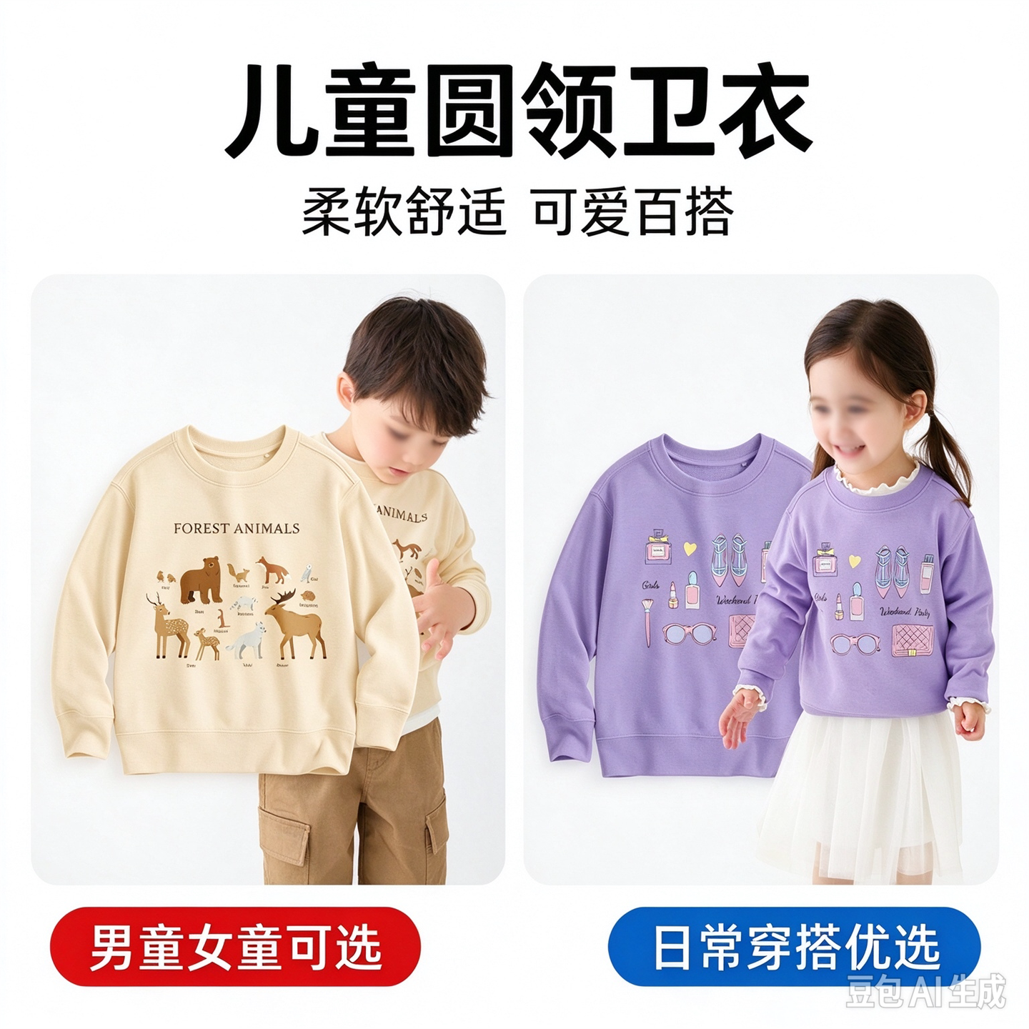 儿童圆领卫衣春秋款男童动物女童洋气印花长袖上衣宝宝休闲打底衫