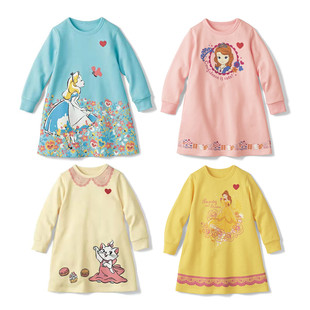 出口日本女宝春秋季 创意a字裙 纯棉毛圈连衣裙儿童卡通公主长袖