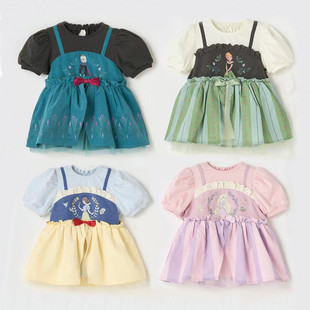 夏季女童纯棉连衣裙女孩网纱公主裙短袖纱幔裙子卡通上衣裙日系