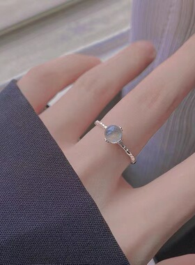 s925纯银月光石戒指女简约设计感食指戒子轻奢指环时尚个性冷淡风