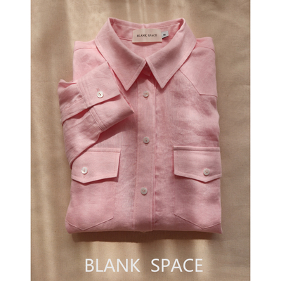 浪漫樱花粉亚麻垂感复古百搭衬衫合体正肩质感早春外套