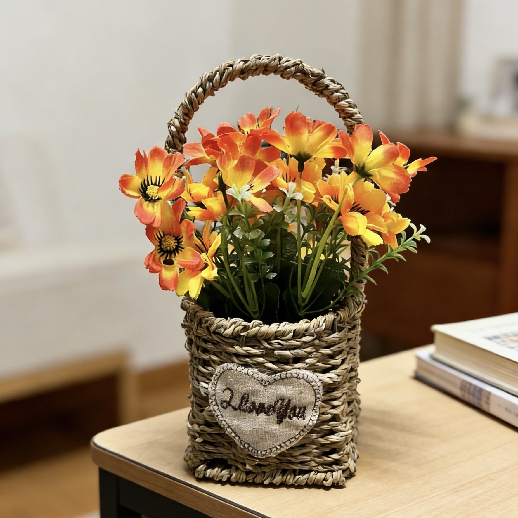 仿真花束客厅装饰品藤编花篮假花摆件温馨办公家具创意草编篮插花,家居饰品,花篮,淘宝优惠券,粉丝福利购,淘宝优惠卷