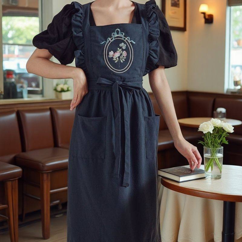 文艺复古加长围裙透气舒适刺绣款公主风肩带款烘焙美花艺店工作服,家庭/个人清洁工具,围裙套装,淘宝优惠券,粉丝福利购,淘宝优惠卷