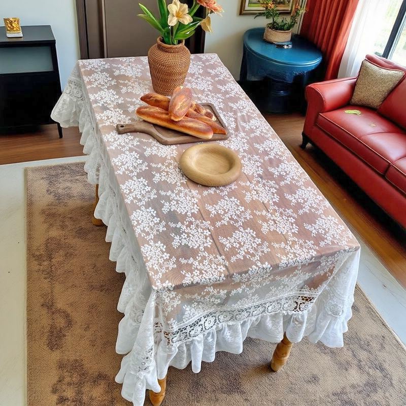 精美蕾丝长方形餐桌布ins风白色碎花田园风茶几台布可盖圆桌方桌