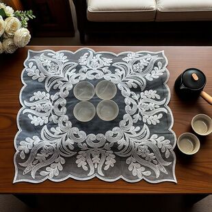 蕾丝布艺简约茶盘盖巾防尘罩方形茶台茶海茶托盘多用盖巾电饭煲罩