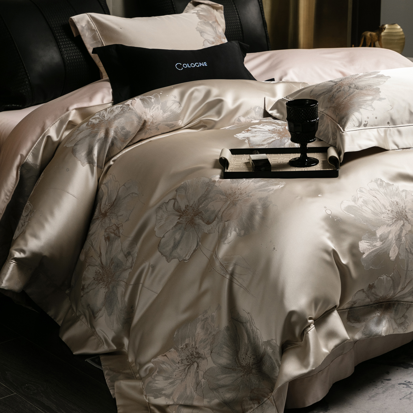 美式轻奢140S纯棉四件套锦缎提花