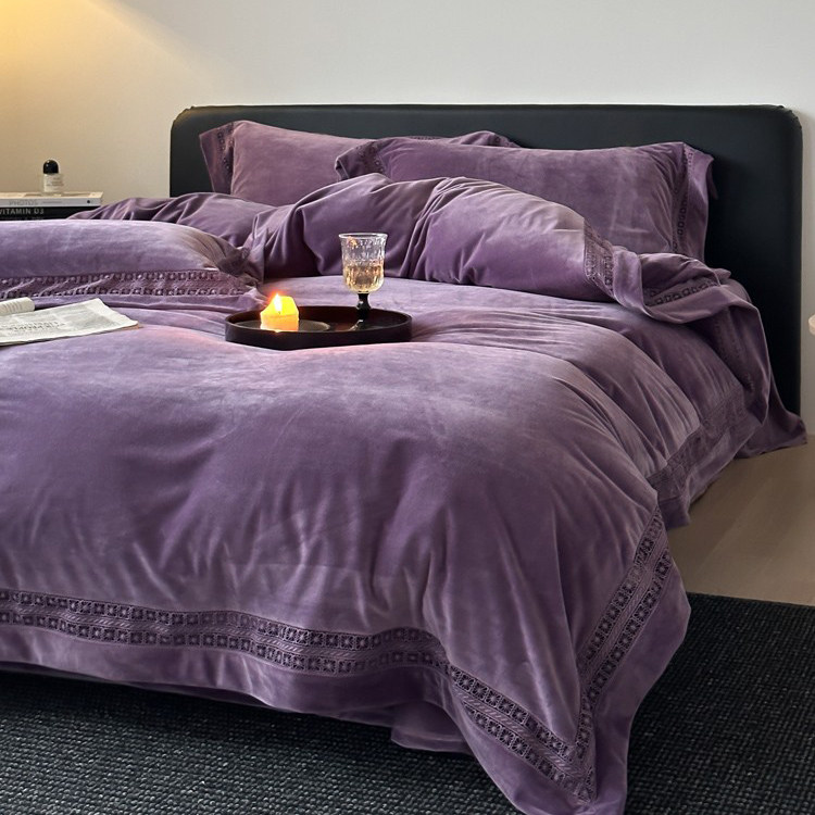 A类进口冬季加厚保暖牛奶绒四件套镂空婴儿绒被套床单珊瑚绒床品