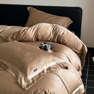 轻奢高级感120S天丝棉磨毛四件套高端色织提花被套床单笠别墅床品