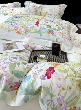 美式清新100S天丝夏被四件套莱赛尔冰丝花卉被套床单夏季裸睡床品