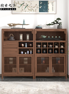 宋式美学实木小边柜矮柜黑胡木茶室茶柜展示柜新中式博古架多宝阁