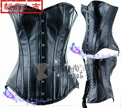 黑色头层牛皮束腰钢骨塑身马甲宫廷corset收腹塑身衣复古束身衣