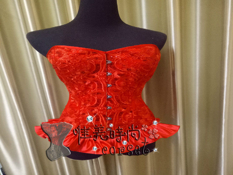 新款红色蕾丝束腰宫廷收腹塑身马甲哥特式钢骨束身衣corset塑身衣