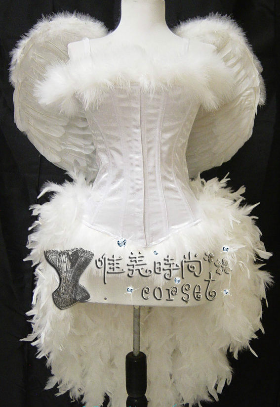 白色羽毛复古束腰腰封corset宫廷马甲塑身收腹衣corset女式束身衣