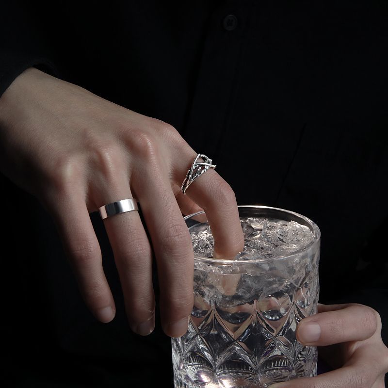 纯银戒指男ins潮单身戒个性食指简约复古冷淡风高级开口可调节