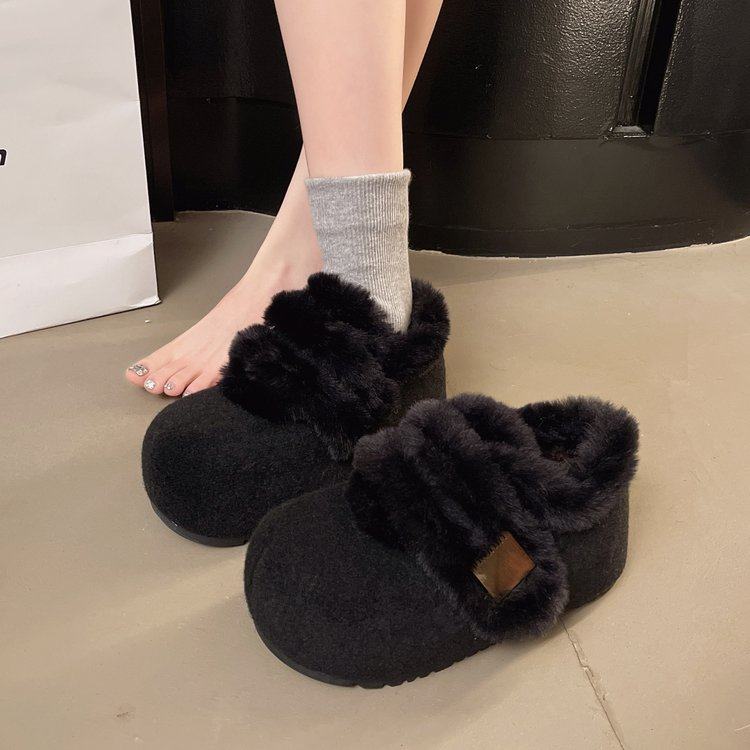 时尚舒适复古毛绒勃肯鞋女2026新款冬内魔术贴百搭一脚蹬保暖棉鞋
