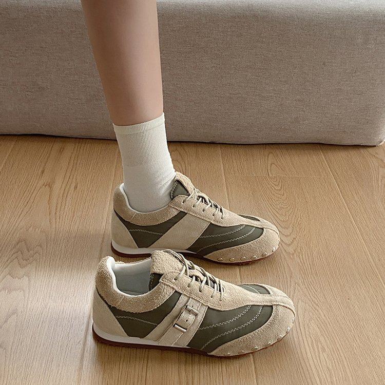2026早春新款复古磨砂皮拼色德训鞋女软底系带休闲鞋轻便运动女鞋,女鞋,时尚休闲鞋,淘宝优惠券,粉丝福利购,淘宝优惠卷