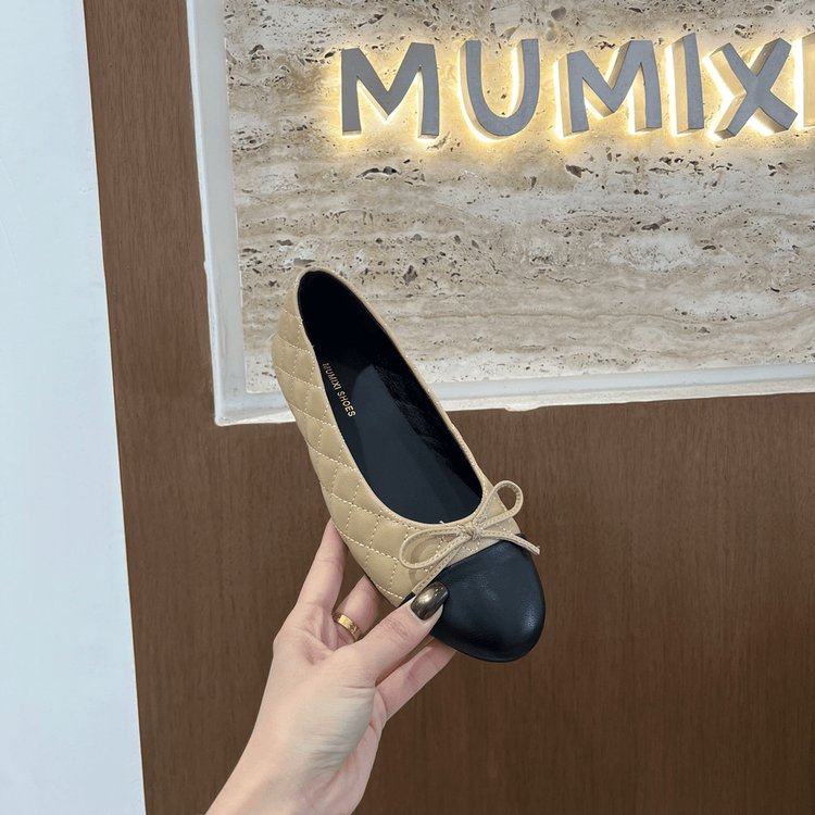 韩版小香风浅口黑色平底鞋圆头百搭蝴蝶结芭蕾鞋法式温柔菱格女鞋,女鞋,浅口单鞋,淘宝优惠券,粉丝福利购,淘宝优惠卷