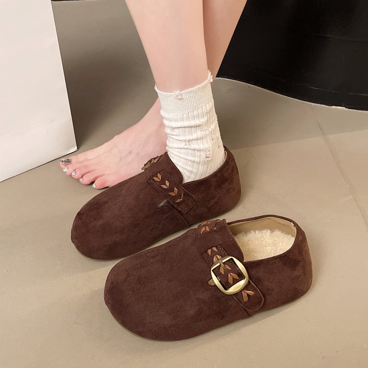 秋冬加绒棉鞋一脚蹬保暖乐福鞋